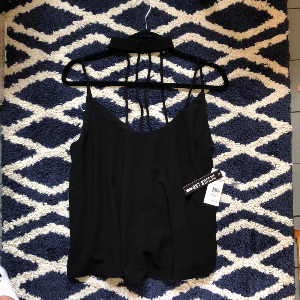 Black tank with neck strap